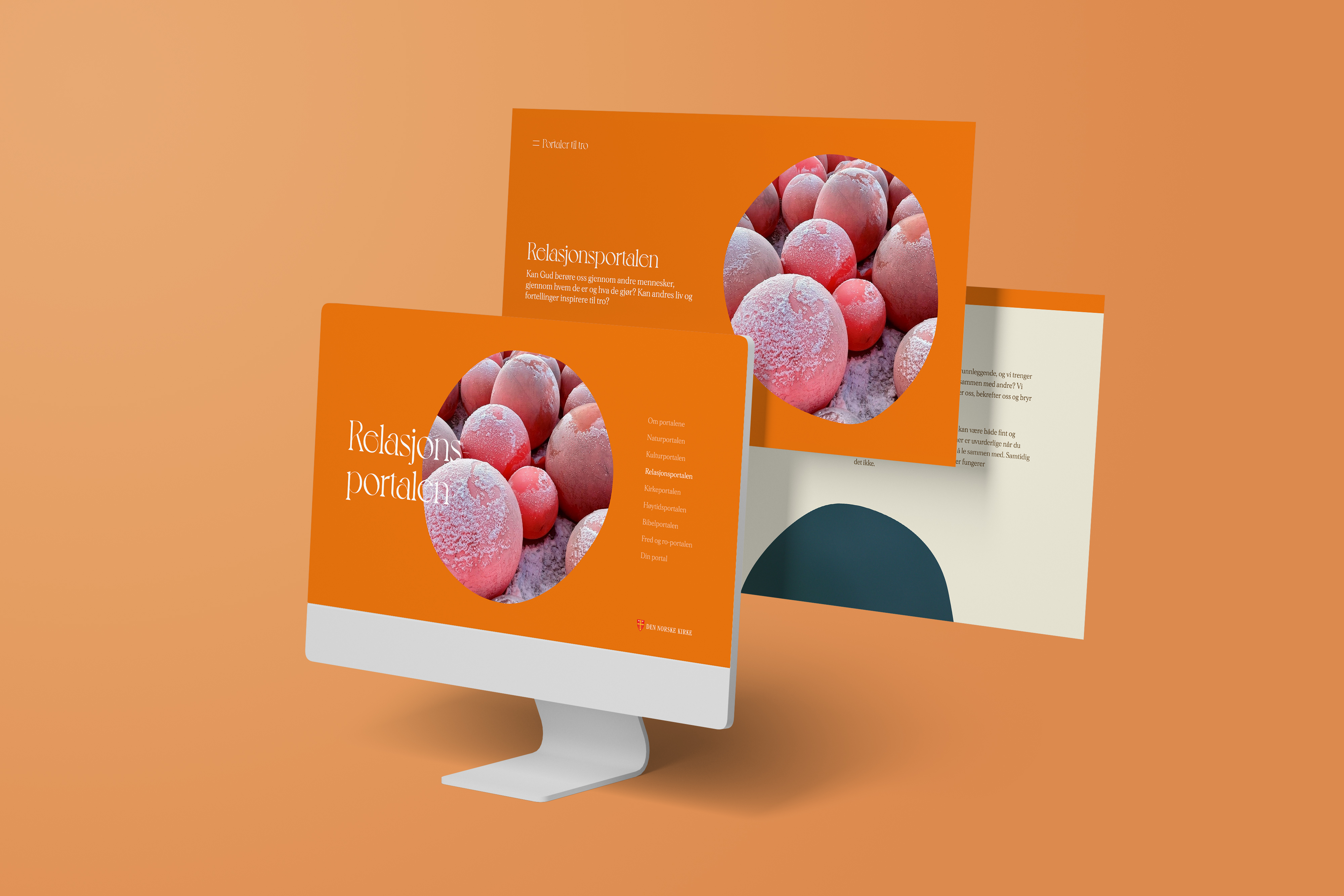 Mockup av en datamaskin som viser nettsiden til Portaler til tro