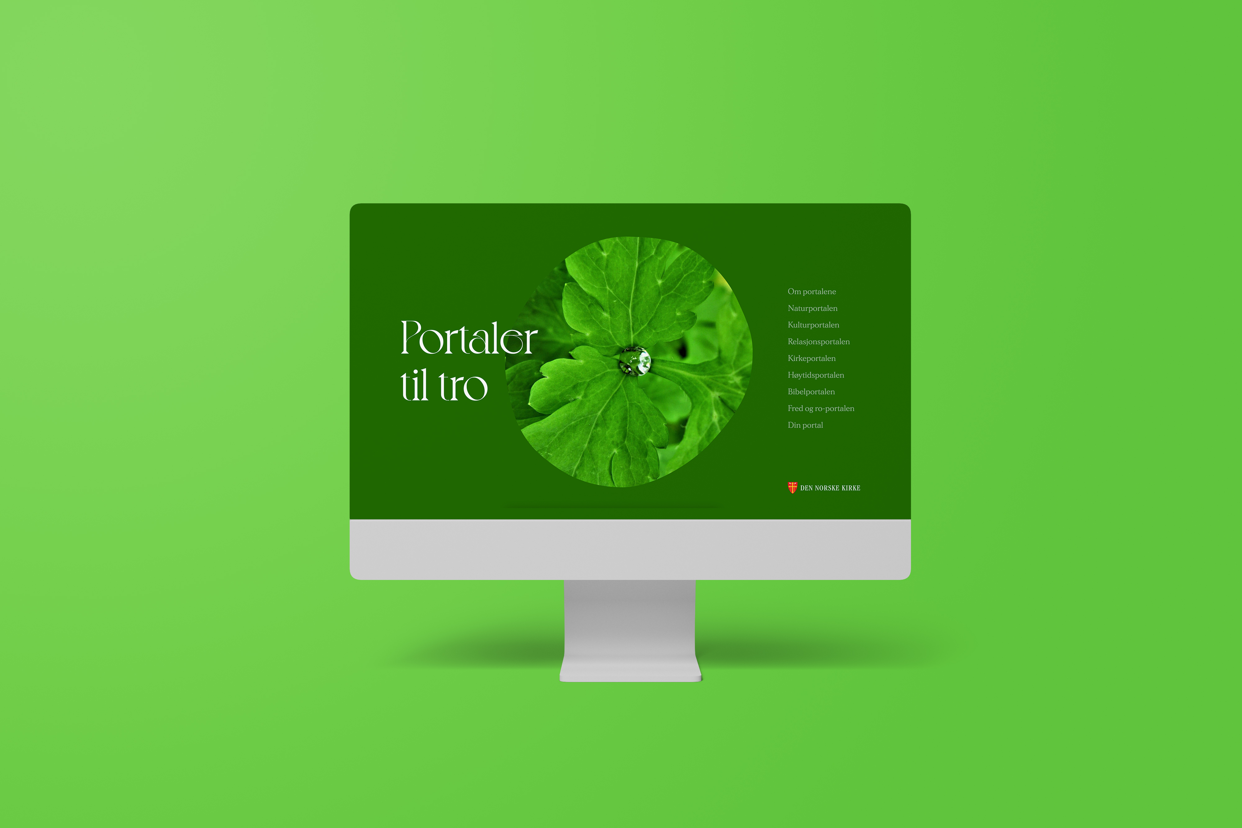 Mockup av en datamaskin som viser nettsiden til Portaler til tro